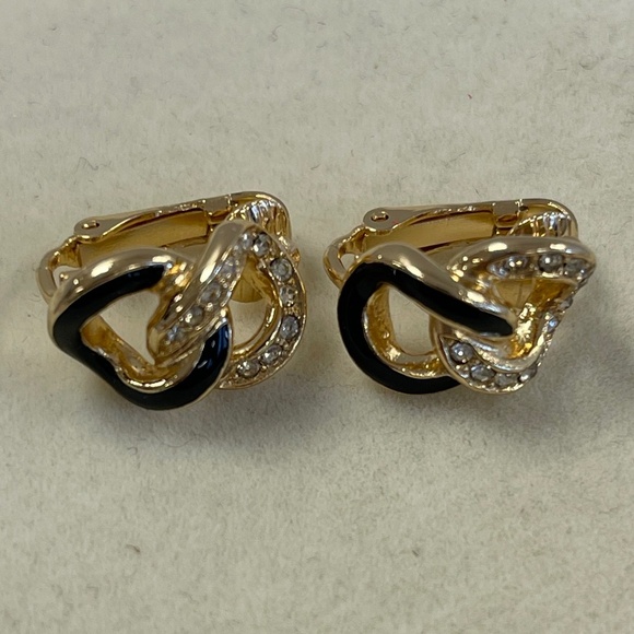 Christian Dior Vintage Crystal & Enamel Chain Link Clip-On Earrings - Preowned - Picture 2 of 6